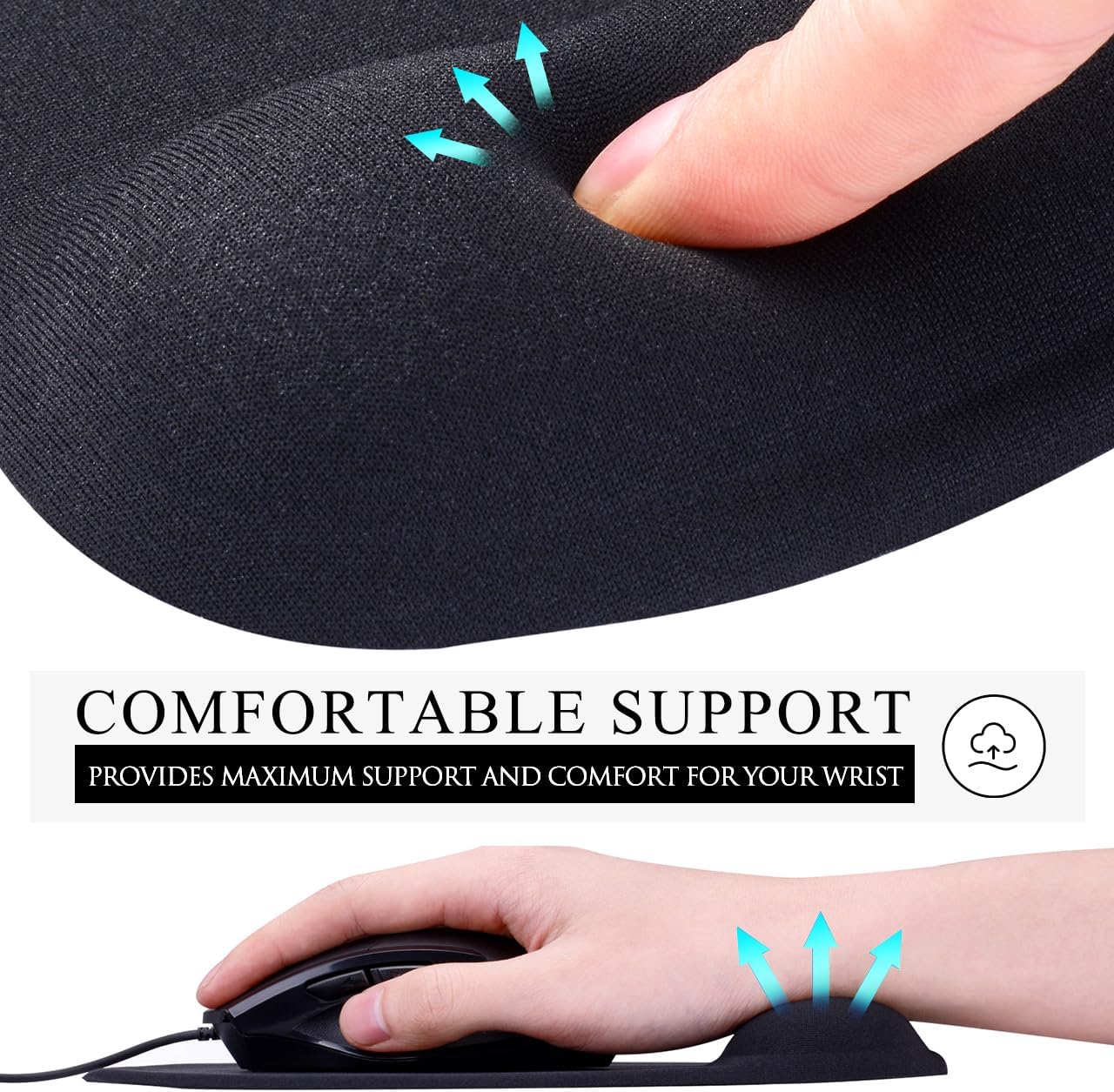 JIKIOU Ergonomic Mouse Pad with Gel Wrist Rest 2 Pack, Portable Small Black