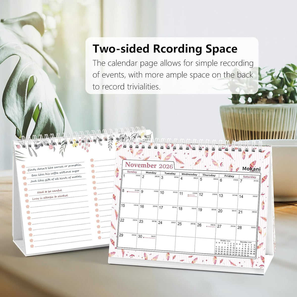 Mokani Small Desk Calendar 2026-2027, Desktop Calendar Oct.2026-Dec.2027