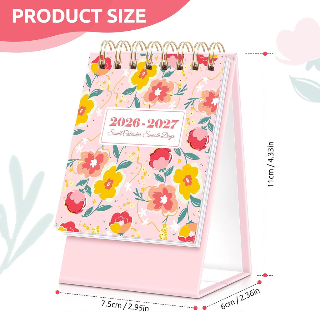 KONVINIT Small Desk Calendar 2026-2027, Floral 2026 Desk Calendar - Runs From January 2026 Until December 2027, 24 Months Mini Desktop Calendar 2026 for School, Home & Office Supplies