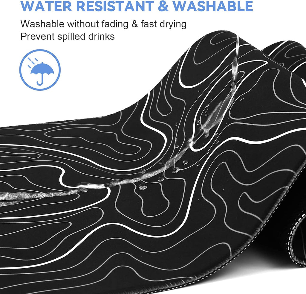 DIGSOM Gaming Mouse Pad, Black with White Topographic Line, 31.5x11.8in