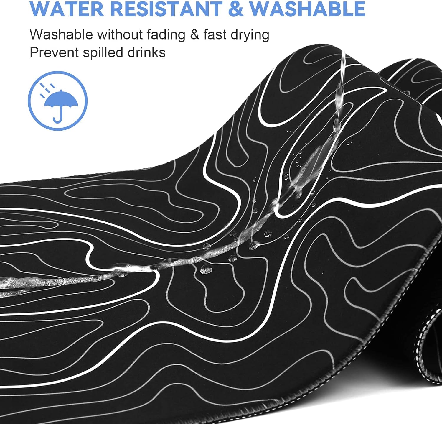 DIGSOM Gaming Mouse Pad, Black with White Topographic Line, 31.5x11.8in