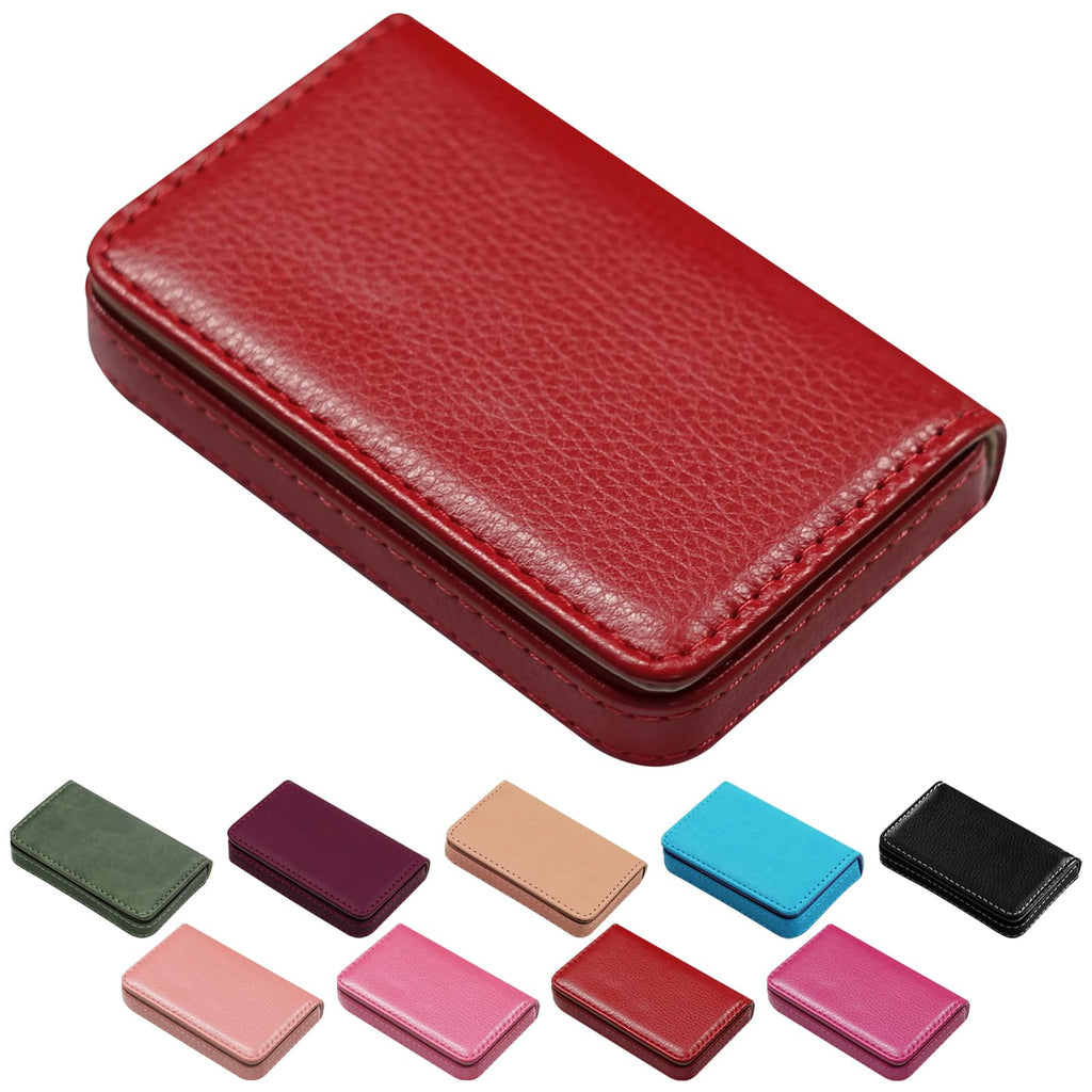 Business Credit Card Holders, Magnetic Sealing Anti Drop, PU Leather Debit Card Protector Organizer Case (Maroon Red)
