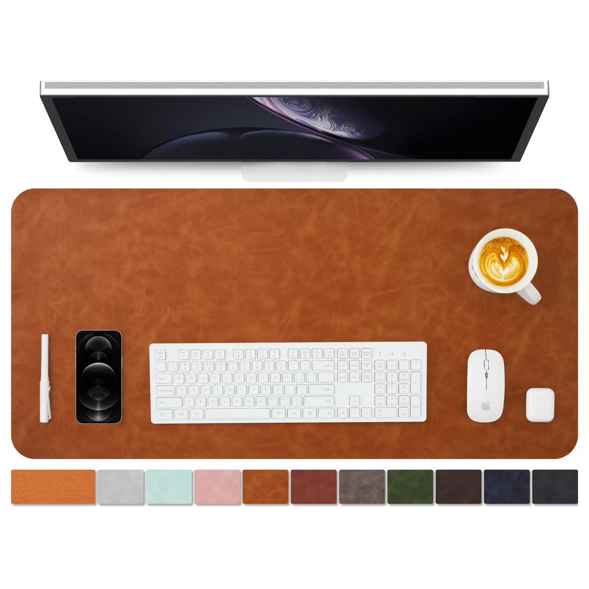 Distressed Leather Desk Mat - Non-Slip PU Desk Pad for Office and Home - Desk Organization and Accessories - Ideal for Large Mouse Pad and Desk Mats on Top of Desks(Tan,36"x 17")