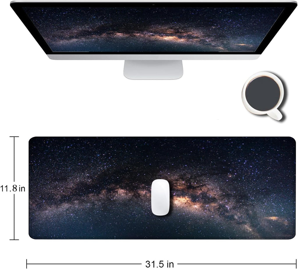 Large Gaming Mouse Pad with Stitched Edges, Galaxy Desk Mat, Extended XL Keyboard Pad, Non-Slip Rubber Base Desk Pad for Keyboard and Mouse, 31.5X11.8 inch