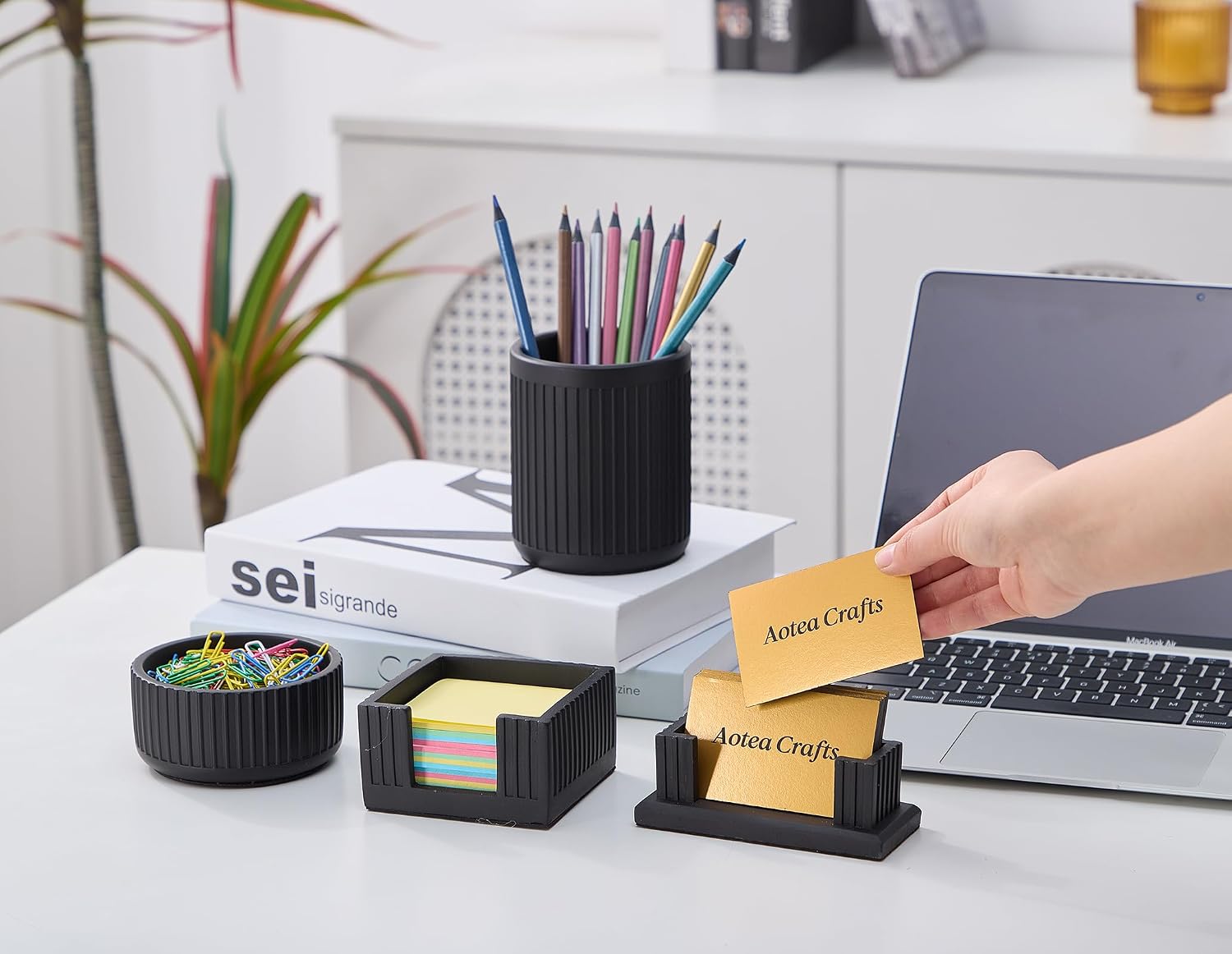 Concrete Business Card Holder Desk - Business Card Display Stand - Black