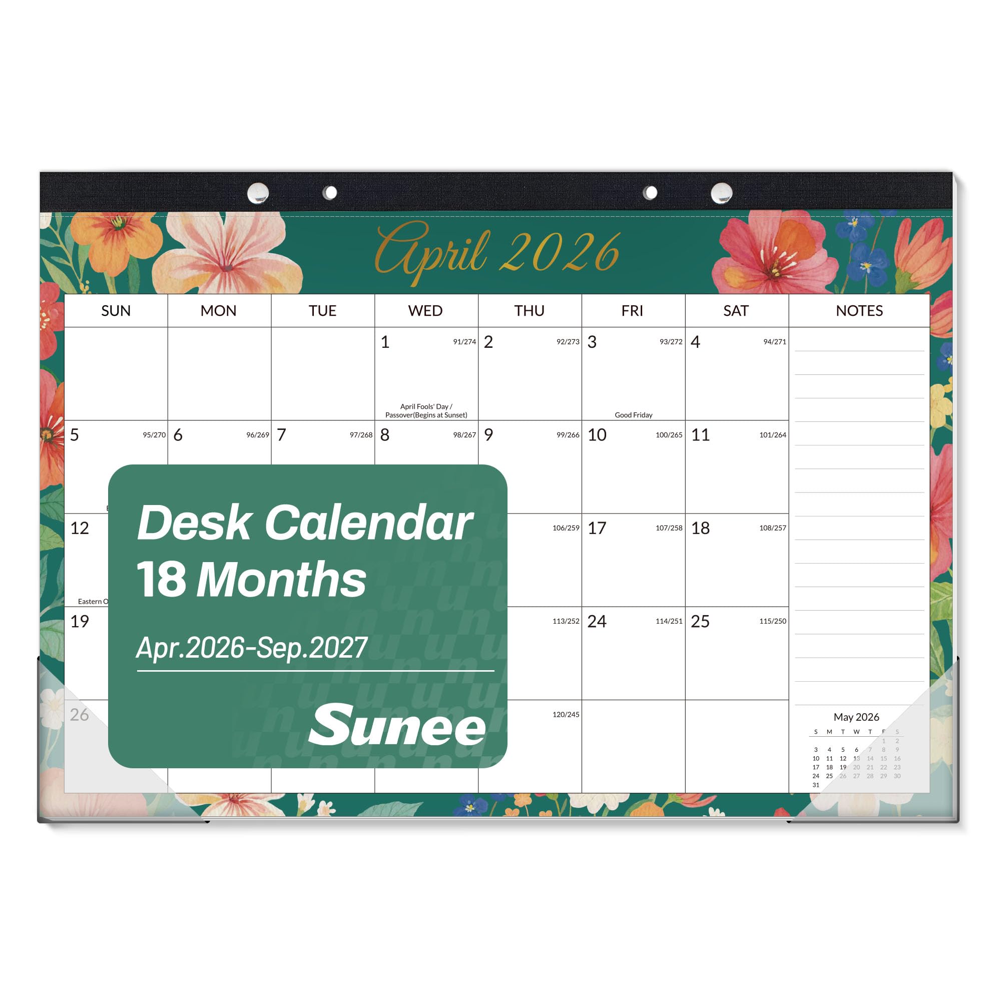 SUNEE Desk Calendar 2026-2027, 17" x 12", 18-Month Monthly Desk Calendar from Jul. 2026 - Dec. 2027, Academic Desk Calendar for Teacher, School, Seasons Color