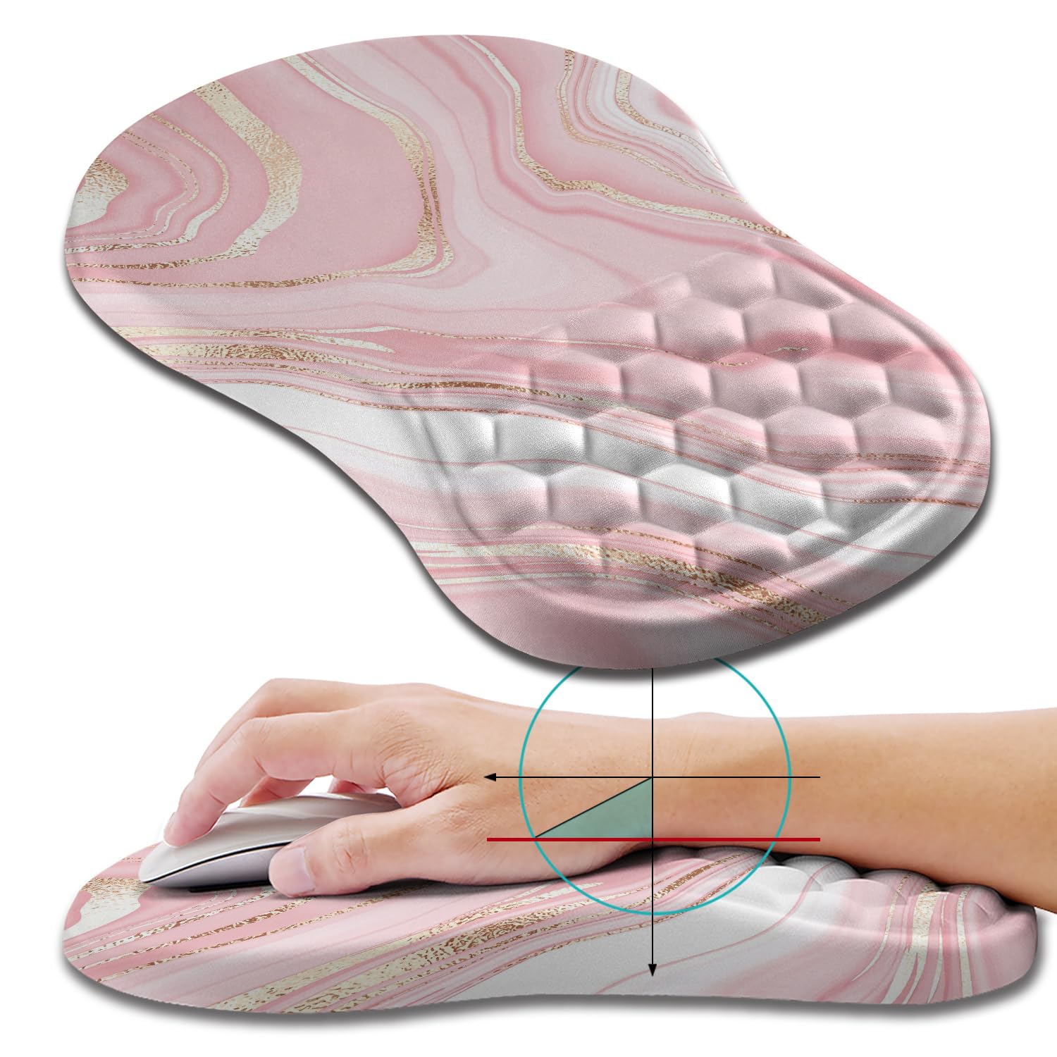Hokafenle Ergonomic Mouse Pad Wrist Support, Wrist Rest Mousepad for Carpal Tunnel Pain Relief with Integrated Memory Foam Slope Massage Bulge (11.8x7.9 inch,Topographic Contour)