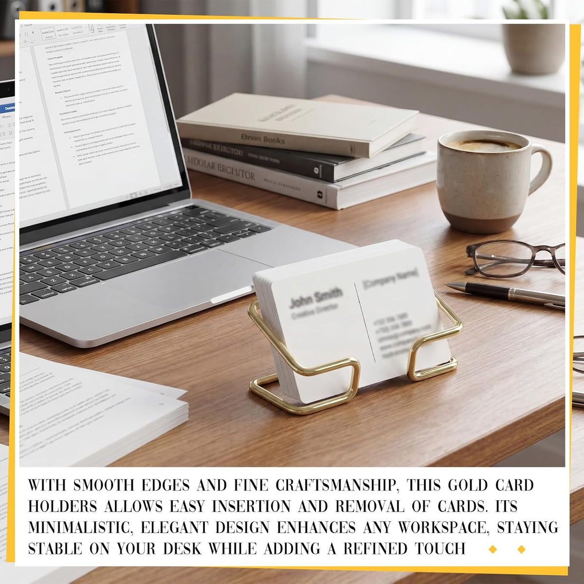 6 Pack Metal Business Card Holder for Desk Gold Cardholder Office Display Stand 4 Inch Cute Office Accessories Gift for Men Women Boss Colleague Desktop
