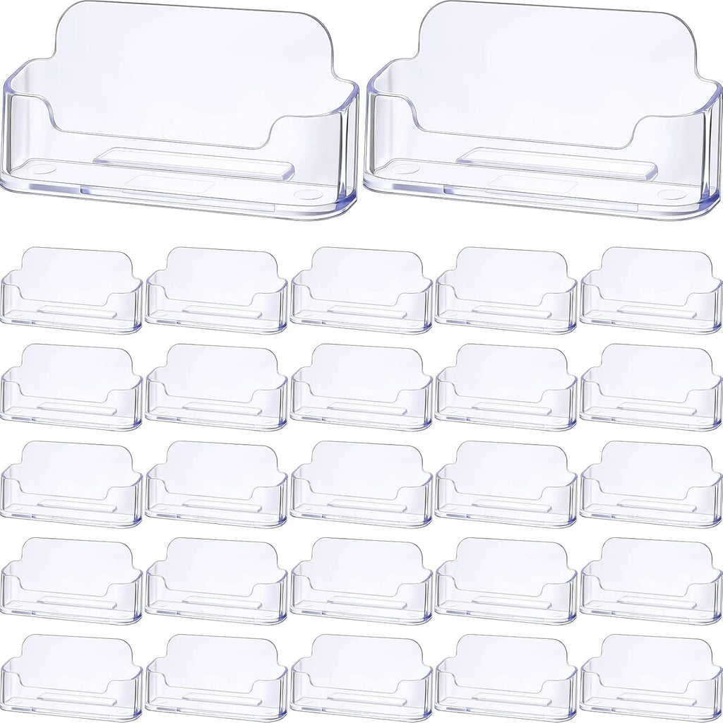 Leinuosen 50 Pack Business Card Holder for Desk Acrylic Business Card Holder Display Clear Label Stand Label Table Desktop Organizer for Home and Office