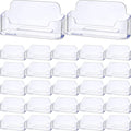 Leinuosen 50 Pack Business Card Holder for Desk Acrylic Business Card Holder Display Clear Label Stand Label Table Desktop Organizer for Home and Office