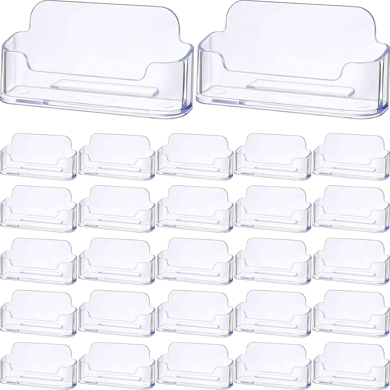 Leinuosen 50 Pack Business Card Holder for Desk Acrylic Business Card Holder Display Clear Label Stand Label Table Desktop Organizer for Home and Office