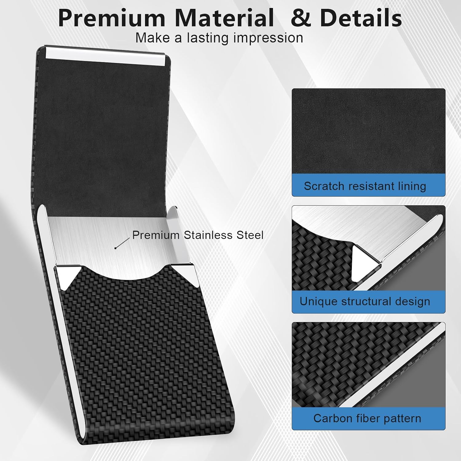 Black Carbon Business Card Holder with Magnetic Closure, Slim Metal PU Business Card Case for Men Women, 3.7 x 2.3 inches RFID Blocking Credit Cards Holder for Pocket or Bag Storage