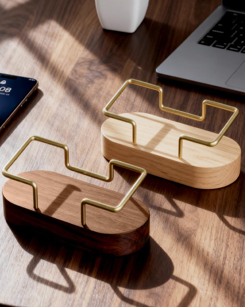 Wooden Business Card Holder for Desk, Office Display Stand and Decor