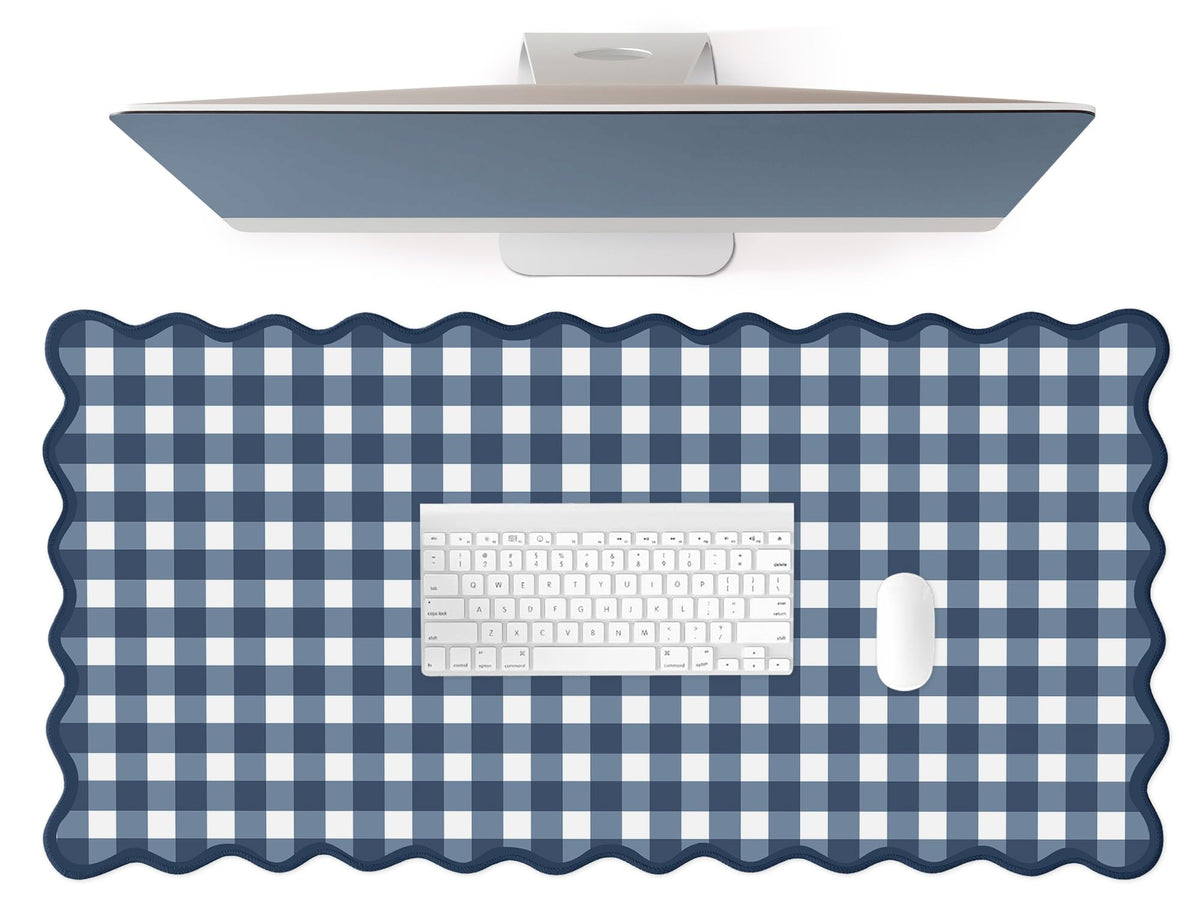 Scalloped‌ Green Checkered Desk Mat Cute Pastel Large Gaming Mouse Pad Gingham Kawaii Cottagecore ‌Vintage‌ Girly Keyboard Computer Mat Aesthetic Desk Pad Accessories Office Decor for Women