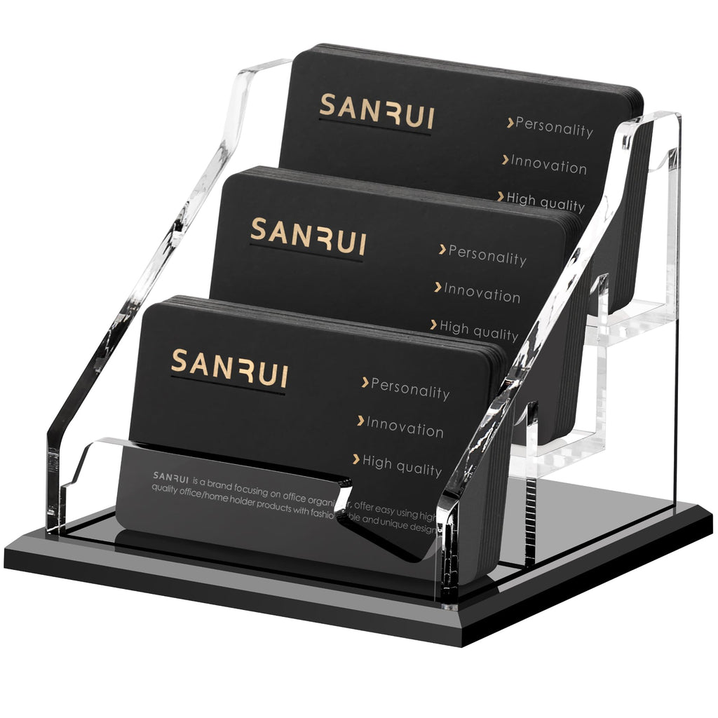 SANRUI Black Business Card Holder for Desk 1 Slot Clear Acrylic Horizontal