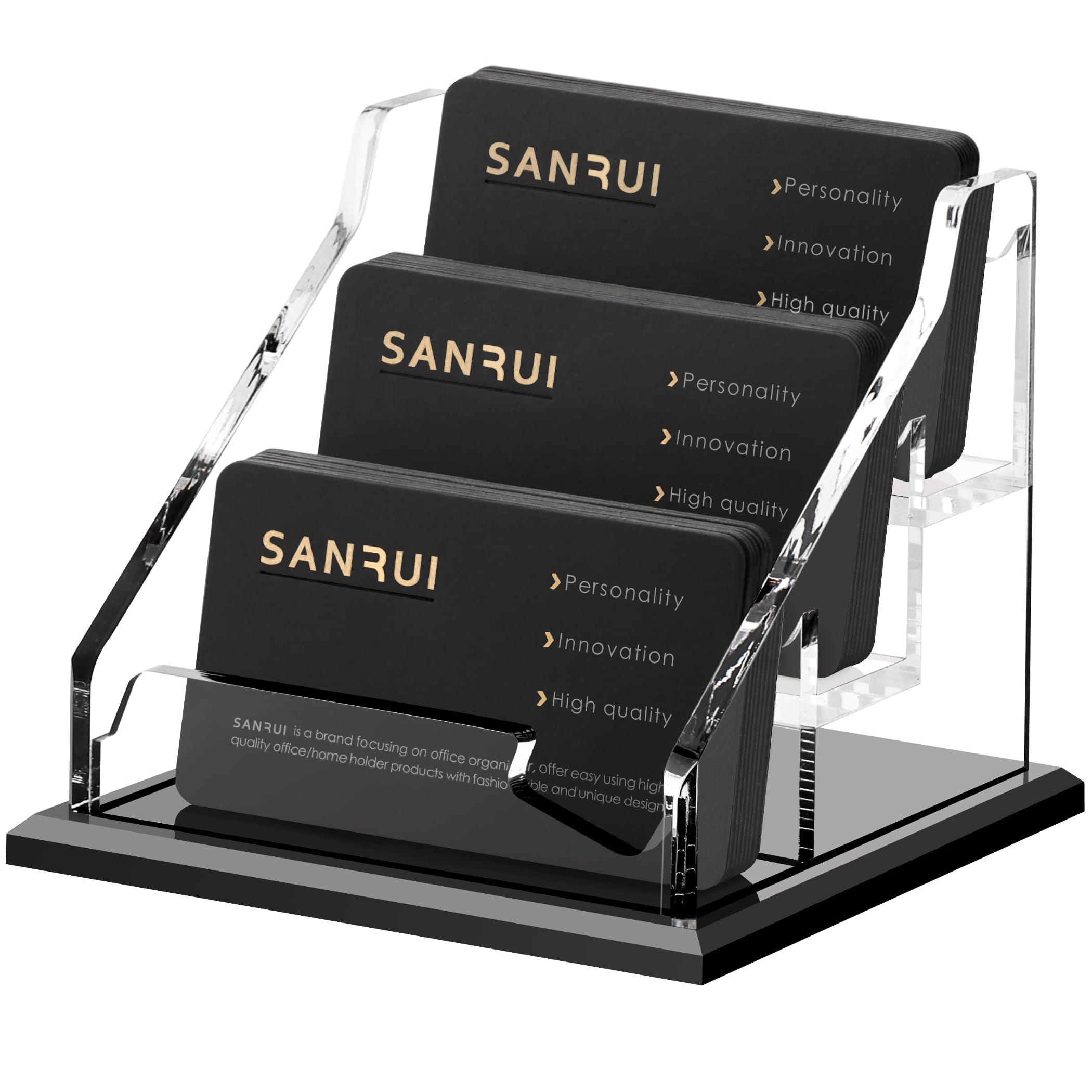 SANRUI Black Business Card Holder for Desk 1 Slot Clear Acrylic Horizontal
