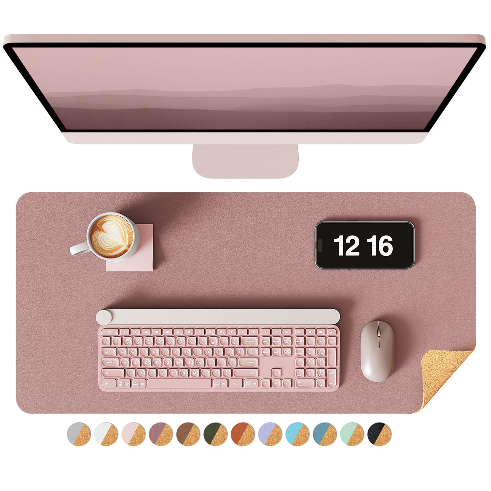 YSAGi Double-Sided Desk Pad, 31.5"x15.7"Leather Desk Mat, Eco Cork Desk Pad Protector,Large Mouse Pad,Waterproof Desk Blotter for Office/Home(Coffee)