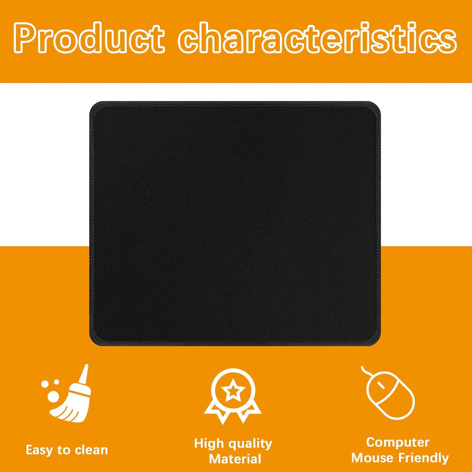 12 PCS Black Mouse pad Bulk with Stitched Edge,10.2x8.3inches 3mm Thickness Premium Textured Non-Slip Rubber Base Washable for Office and Home Use