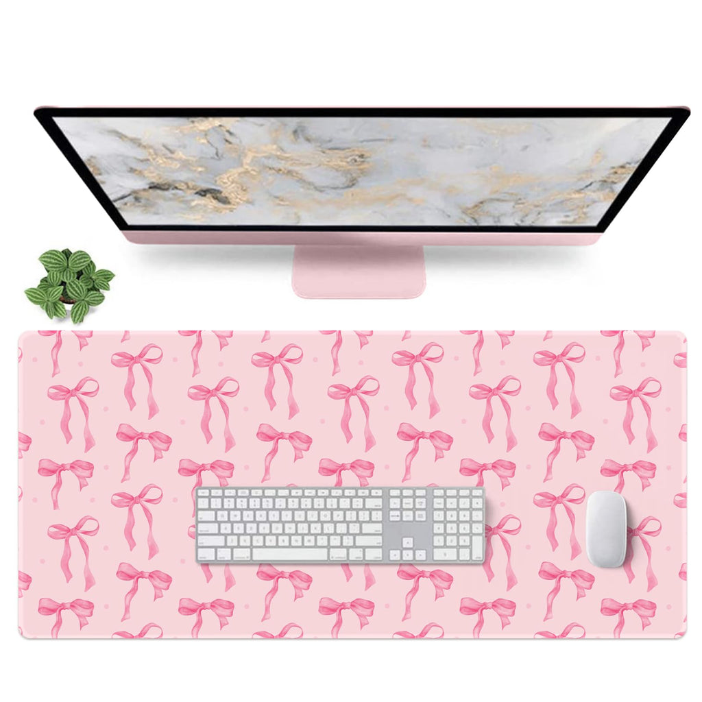 Pink Mouse Pad, Bows Desk Mat Computer Mat Desk Accessories 31.5 x 11.8