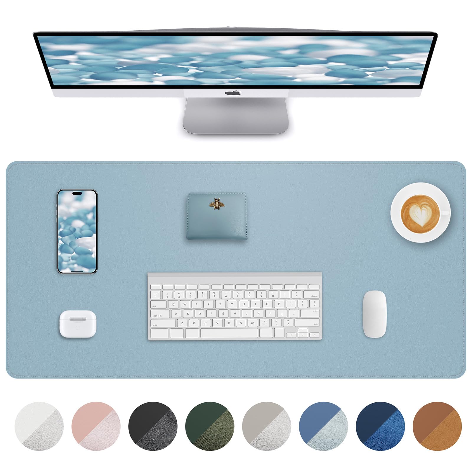 AFIING Large Desk Mat 55" x 24" - PU Leather Desk Pad Protector, Waterproof Non-Slip Extended Mouse Pad for Office Desk, Keyboard, Laptop and Home Workspace (Black)