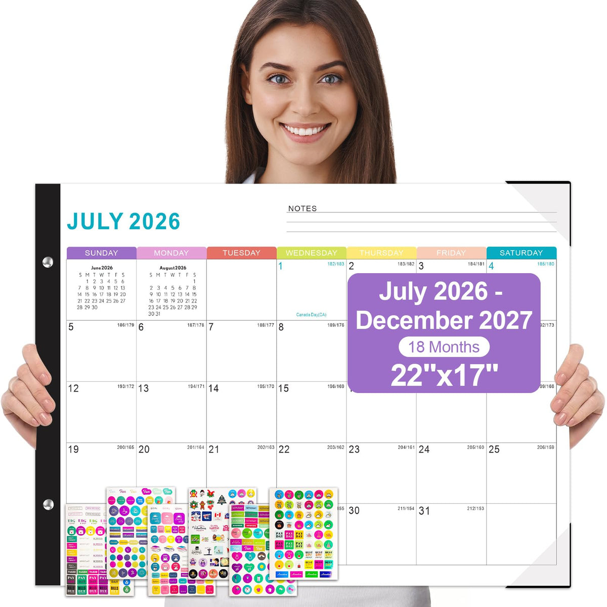 Large Desk Calendar 2026-2027,Jul 2026-Dec 2027,Gannyfer 18-Month Calendar