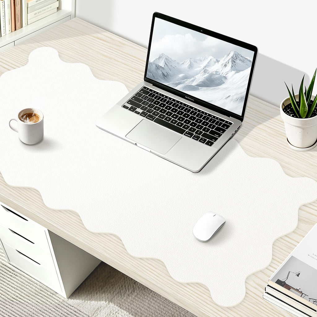 Scalloped Computer Desk Mat for Protection, 31.5 x 15.7 in, Pink