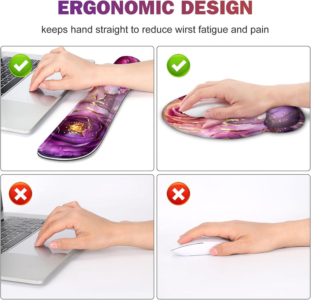 Gaming Mouse Pad Large Desk Mat, Cute Purple Marble Rose Desk Pad Protector
