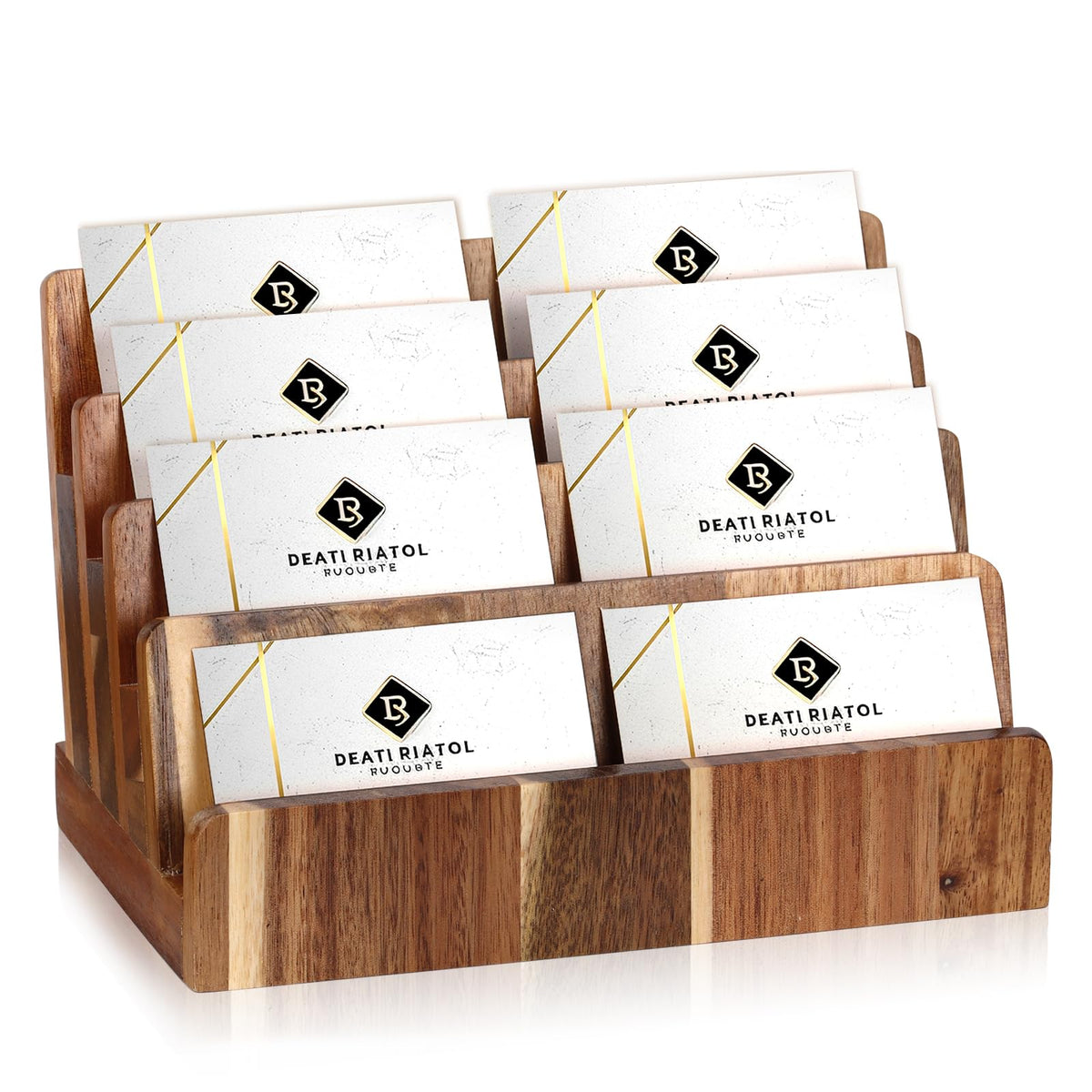 Acacia Wood Business Card Holder 4 Tier Multiple Business Card Display Stands Desktop Business Card Organizer 4 Slots Gift Card Rack Index Card Storage for Office Exhibition Meeting Home Men Women