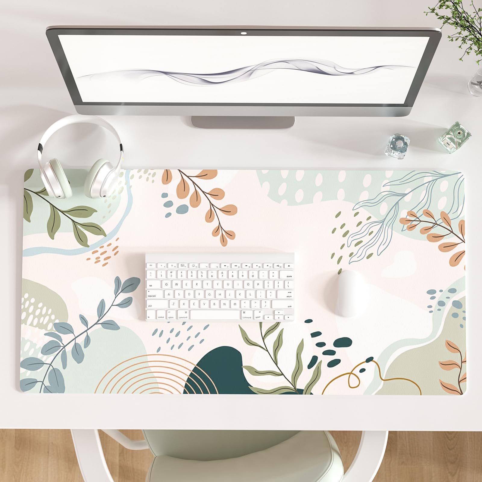 Faux Leather Large Mouse Pad, Office Desk Mat, 31.5"x15.7", Pink Floral