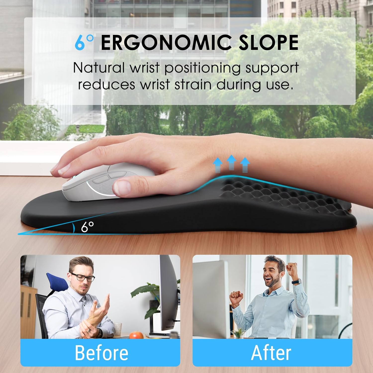MROCO Ergonomic Mouse Pad with Wrist Support, Memory Foam Wrist Rest, Black