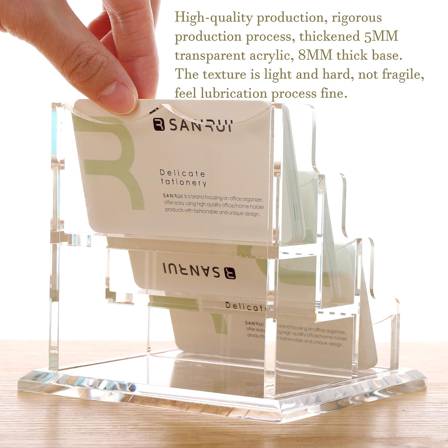 YUXUN Business Card Holder Display for Desk, Clear Acrylic Cards Organizer 3 Tier 3 Slots, Business Card Stand for Women Men, Multiple Business Card Display for Exhibition, Home, Office
