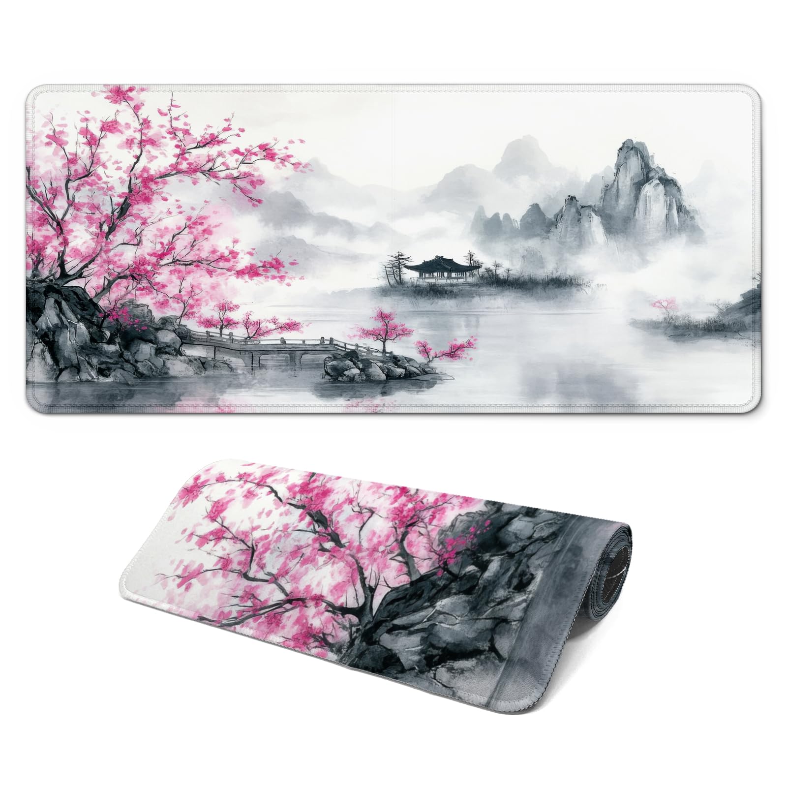 Gaming Mouse Pad, Large 31.5 x 11.8 inches Mousepad, Long Keyboard Pad, Cute Mouse Mat for Computer with Stitched Edges and Non-Slip Base (Wildflower)