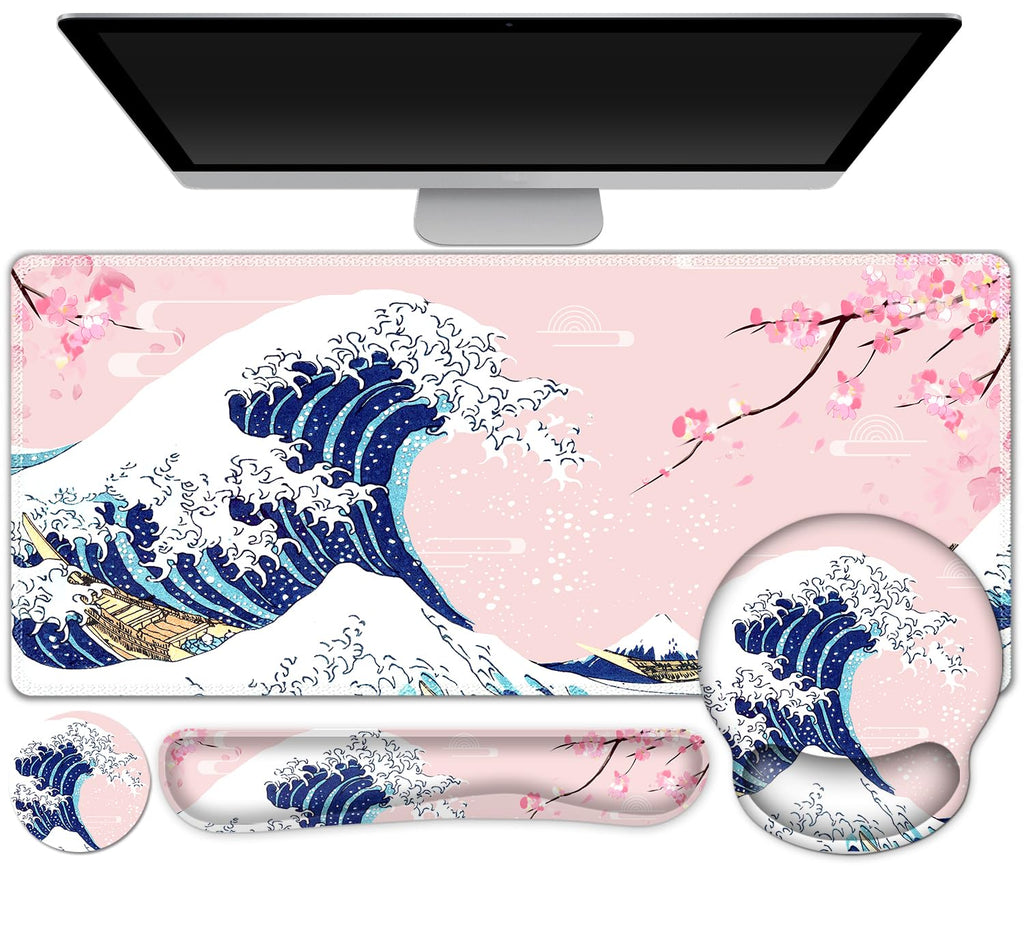Gaming Mouse Pad Large Desk Mat, Cute Purple Marble Rose Desk Pad Protector
