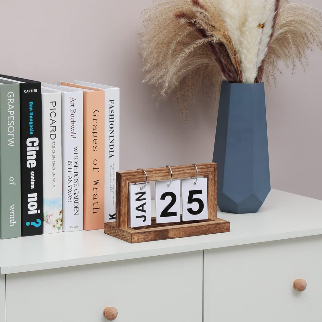 Desk Flip Calendar, Perpetual Desktop Calendar, Cute Small Flip Calendar with Memorial Day Recorder, Carbonized Black