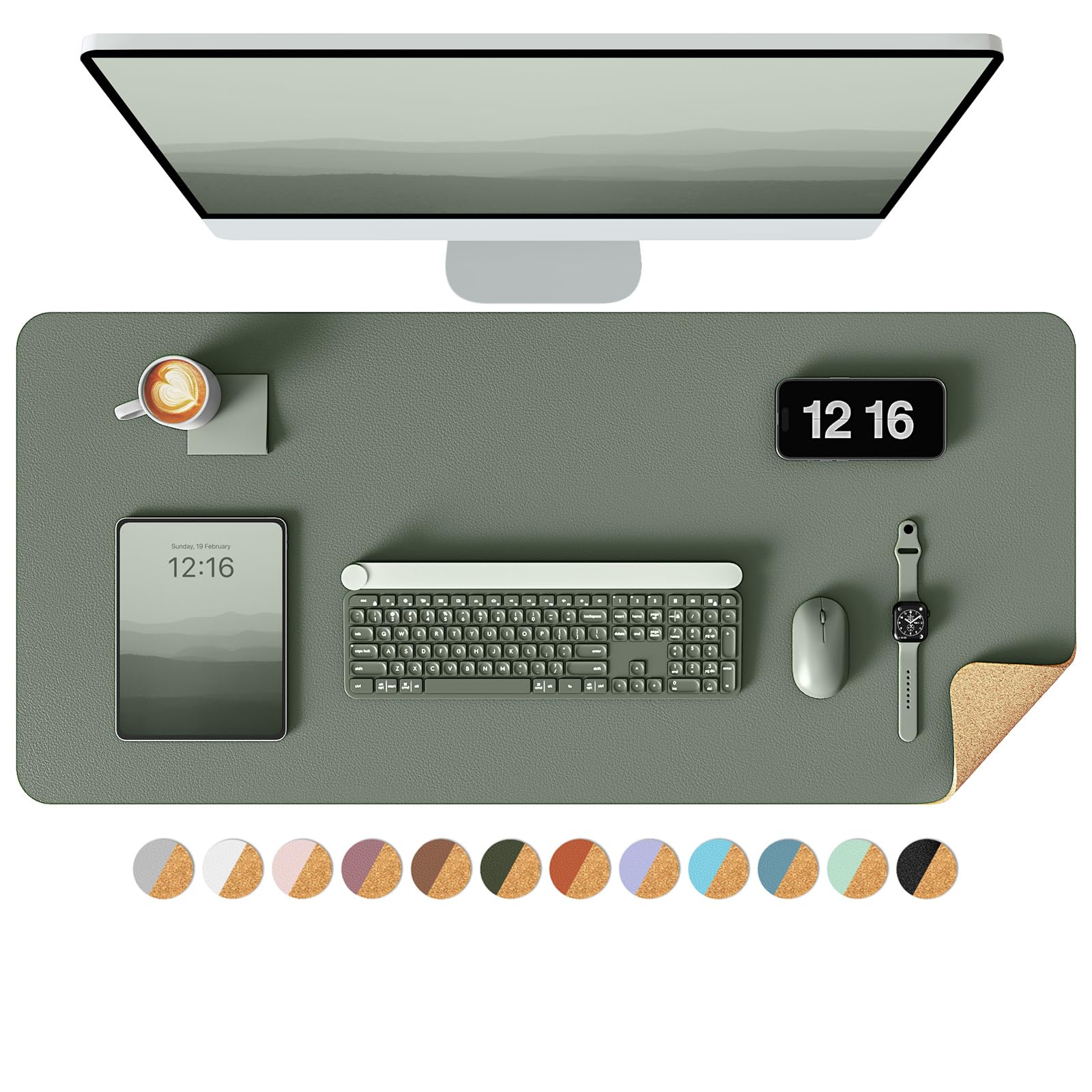 YSAGi Double-Sided Desk Pad, 31.5"x15.7"Leather Desk Mat, Eco Cork Desk Pad Protector,Large Mouse Pad,Waterproof Desk Blotter for Office/Home(Coffee)