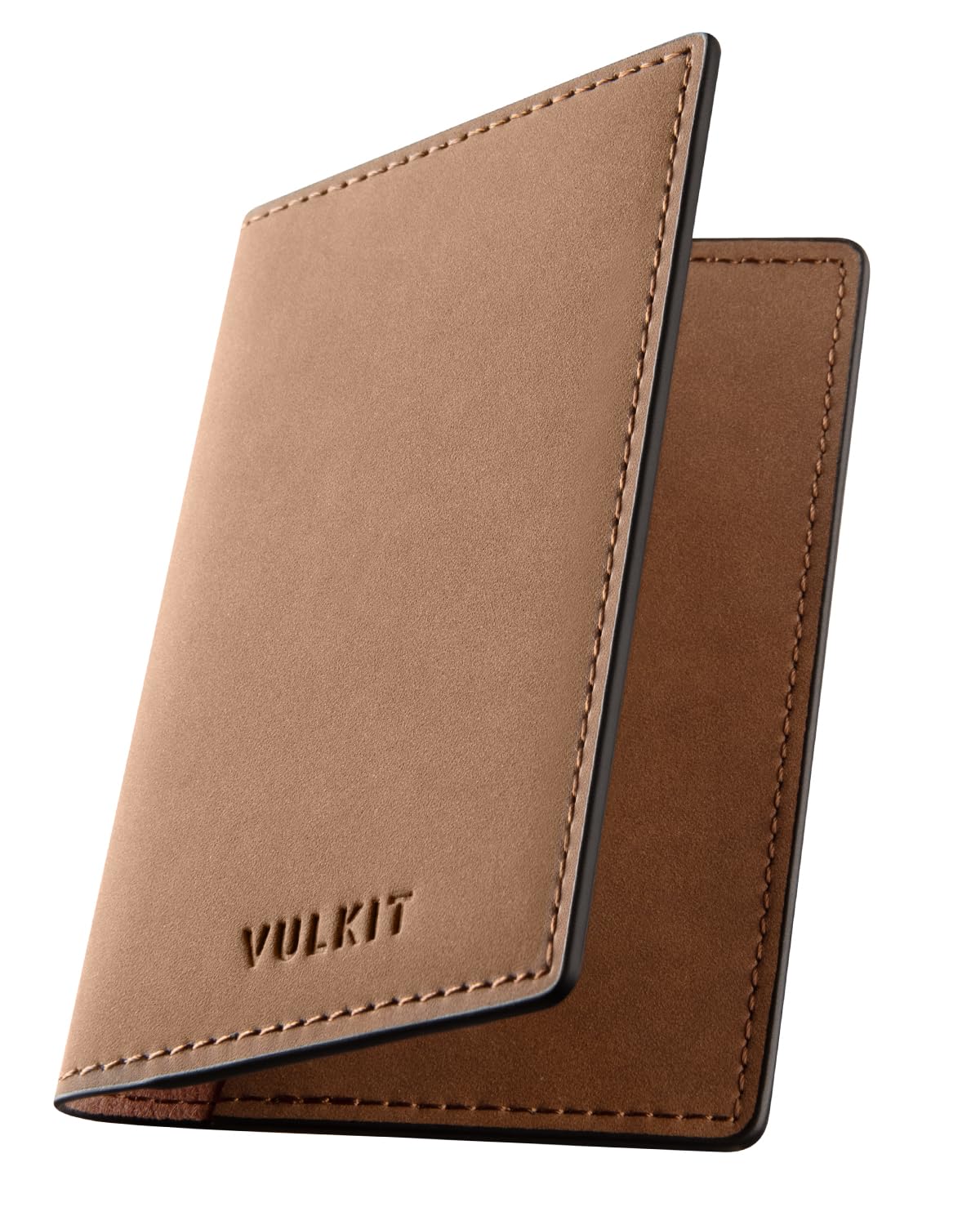 VULKIT Leather Business Card Holder 2 Sided Slim Business Name Card Organizer for Men or Women, Up to hold 20 cards (Vintage Brown)