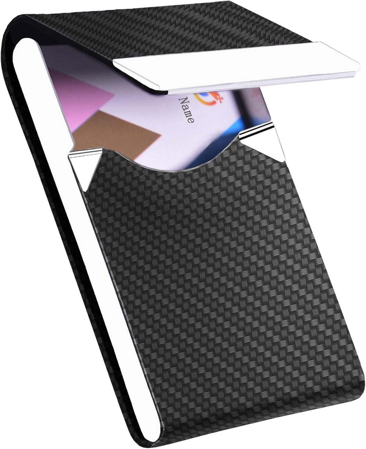 Business Card Holder PU Leather&Metal Business Card Case,Black1