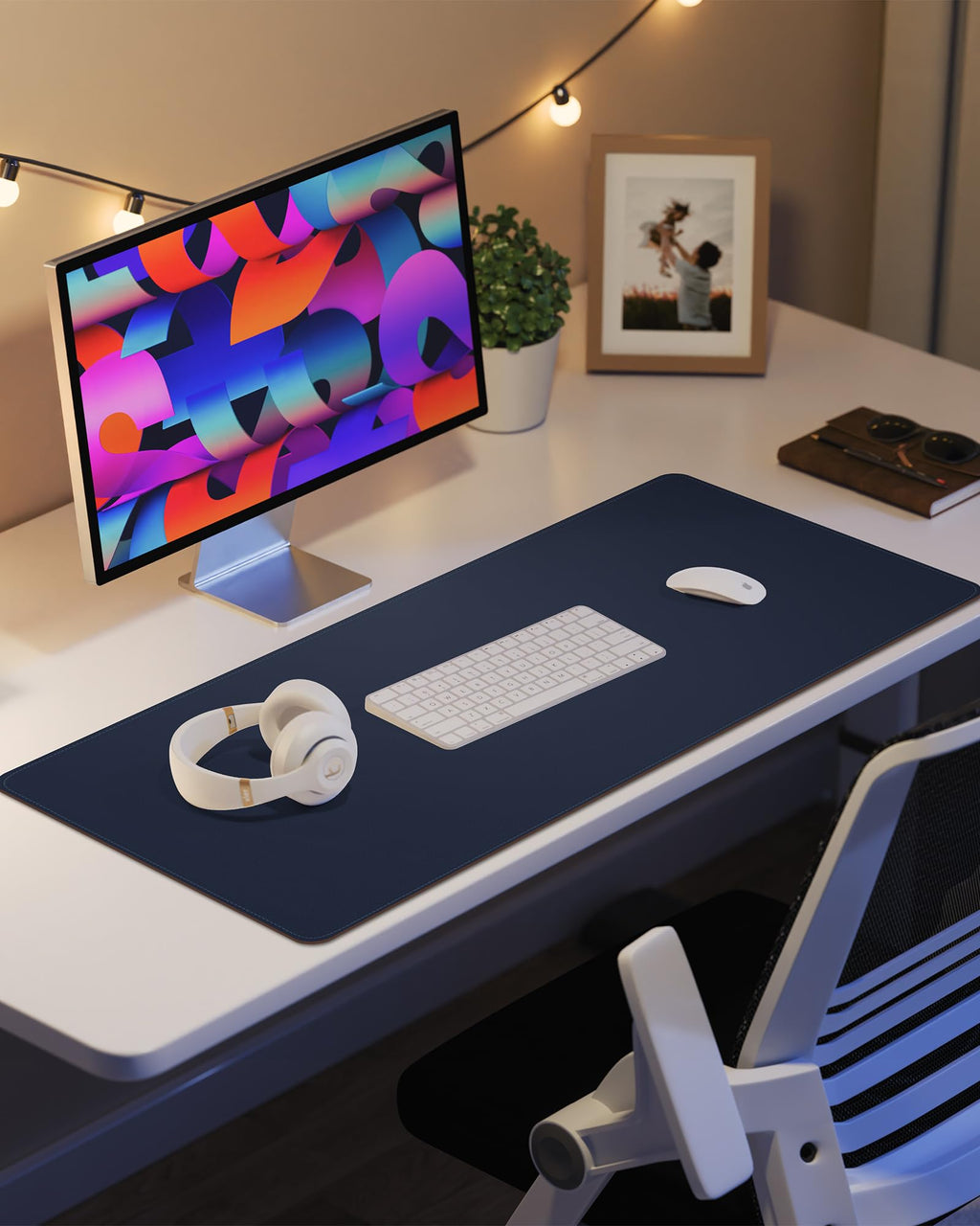 AFIING Large Desk Mat 55" x 24" - PU Leather Desk Pad Protector, Waterproof Non-Slip Extended Mouse Pad for Office Desk, Keyboard, Laptop and Home Workspace (Black)