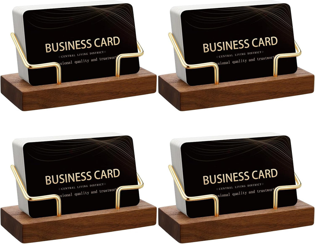 Amyhill 4 Pcs Wood Business Card Holders Display for Desk, Gold