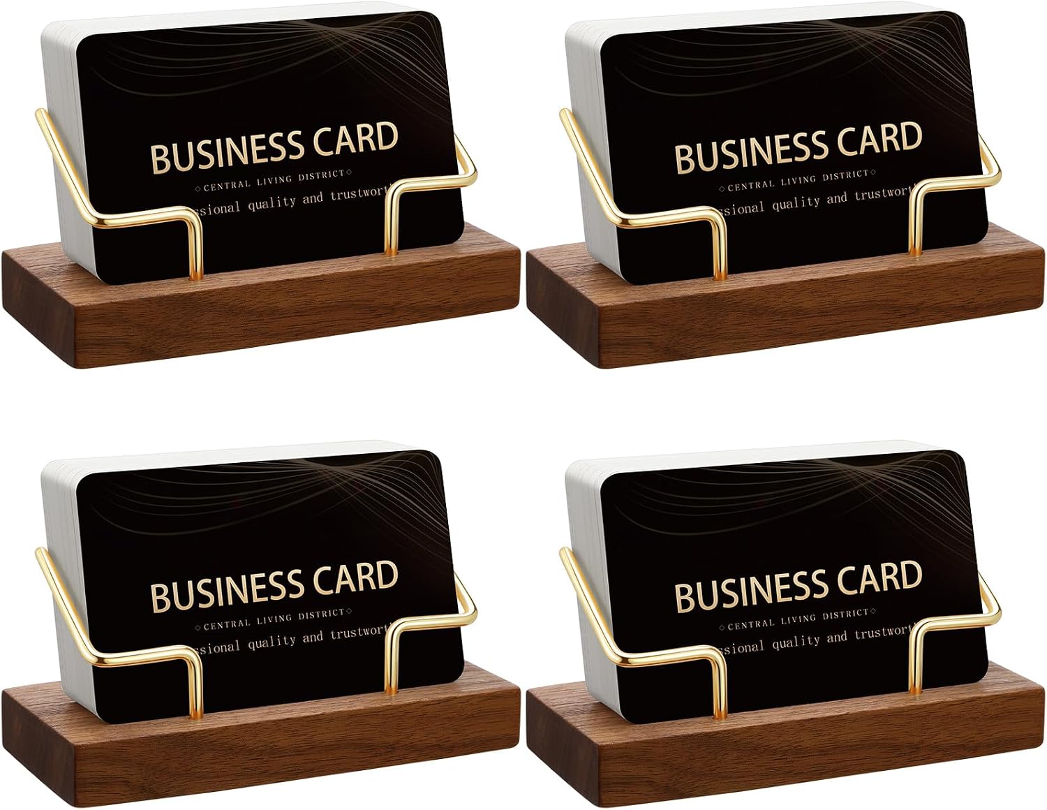 Amyhill 4 Pcs Wood Business Card Holders Display for Desk, Gold