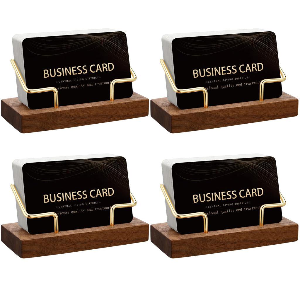 Amyhill 4 Pcs Wood Business Card Holders Display for Desk, Gold