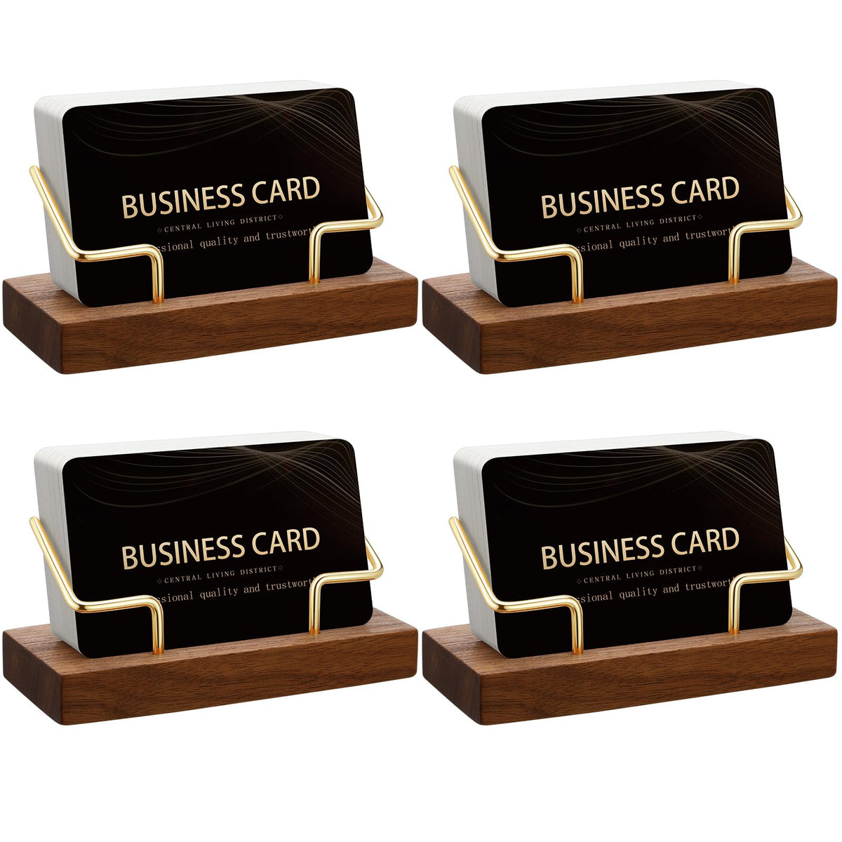 Amyhill 4 Pcs Wood Business Card Holders Display for Desk, Gold