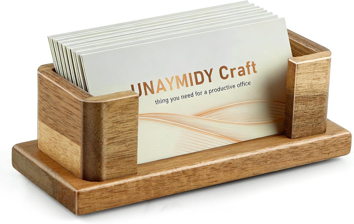 Acacia Wood Business Card Holder Desk Office Essentials, 60 Card Capacity