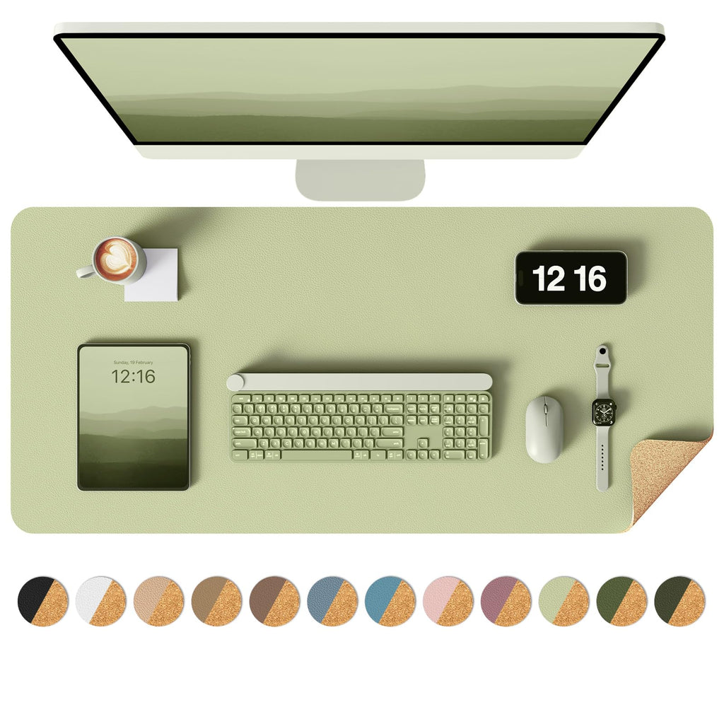 YSAGi Double-Sided Desk Pad, 31.5"x15.7"Leather Desk Mat, Eco Cork Desk Pad Protector,Large Mouse Pad,Waterproof Desk Blotter for Office/Home(Coffee)