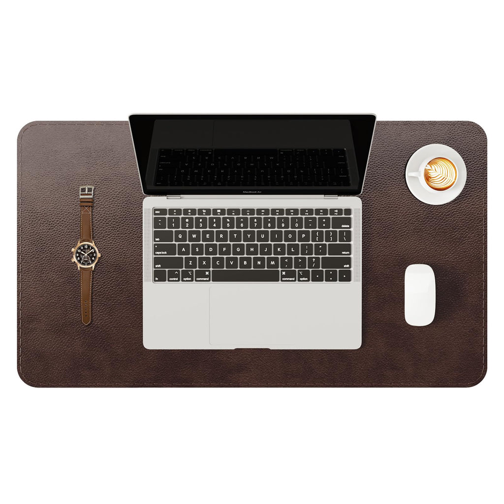 YSAGi Genuine Leather Desk Mat, 35.4"X17" Office Desk Pad, Thick Premium Table Pad with Stitched Line, Non-Slip Laptop Writing Pad with Rubber Base (Dark Brown, 35.4"x17")