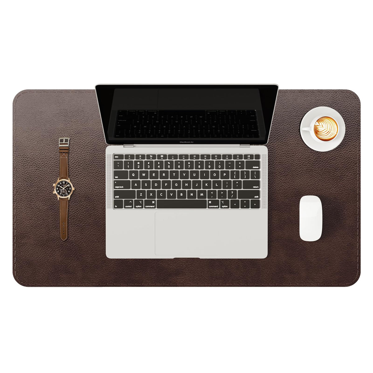 YSAGi Genuine Leather Desk Mat, 35.4"X17" Office Desk Pad, Thick Premium Table Pad with Stitched Line, Non-Slip Laptop Writing Pad with Rubber Base (Dark Brown, 35.4"x17")