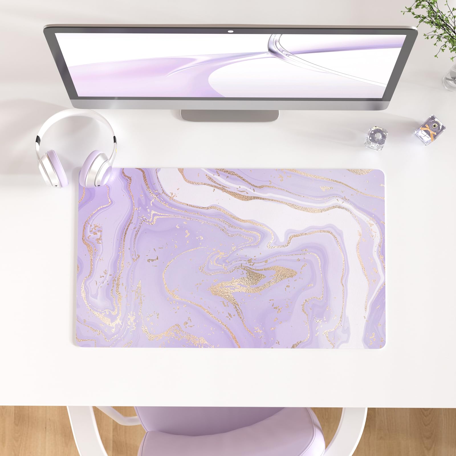 Faux Leather Large Mouse Pad, Office Desk Mat, 31.5"x15.7", Pink Floral