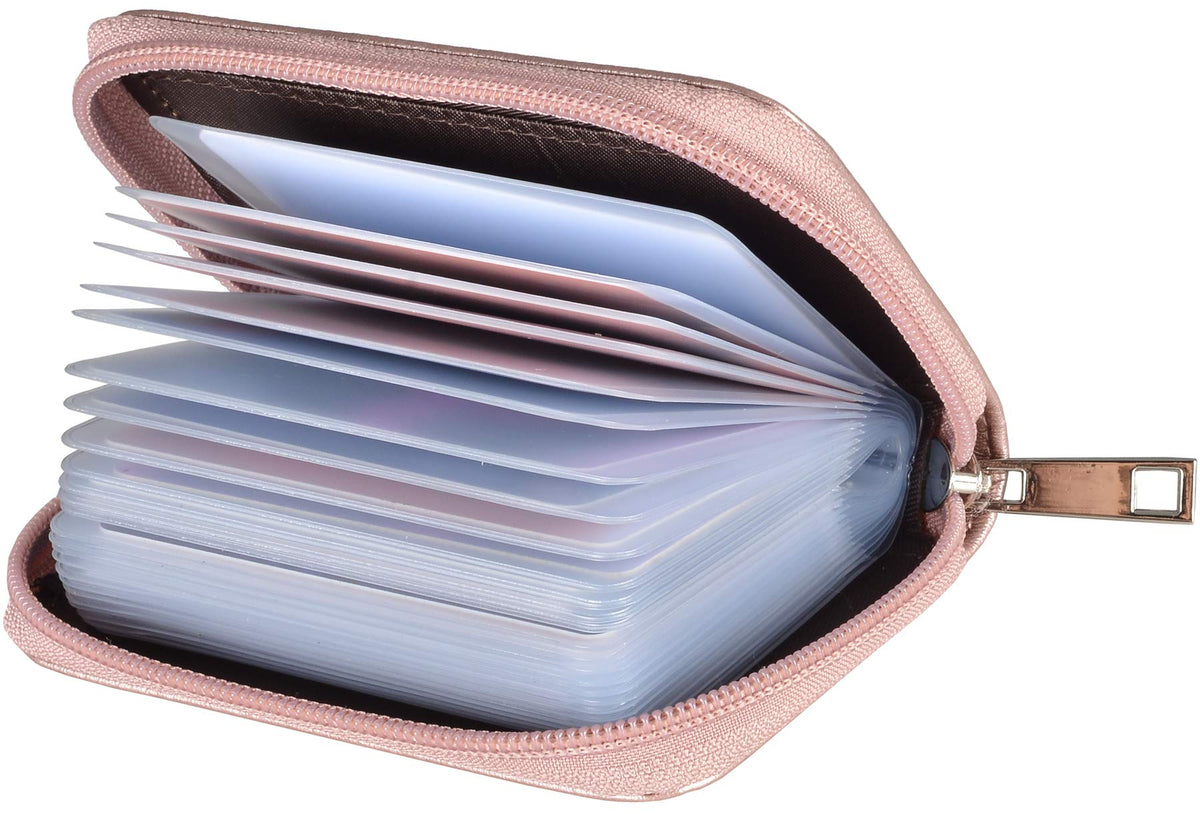 Easyoulife Genuine Leather Credit Card Holder Zipper Wallet With 26 Card Slots