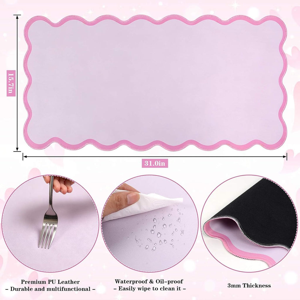 yuboo Scalloped Pink Fall Desk Mat, 31"×15.7" Rubber Desk Pad Gifts