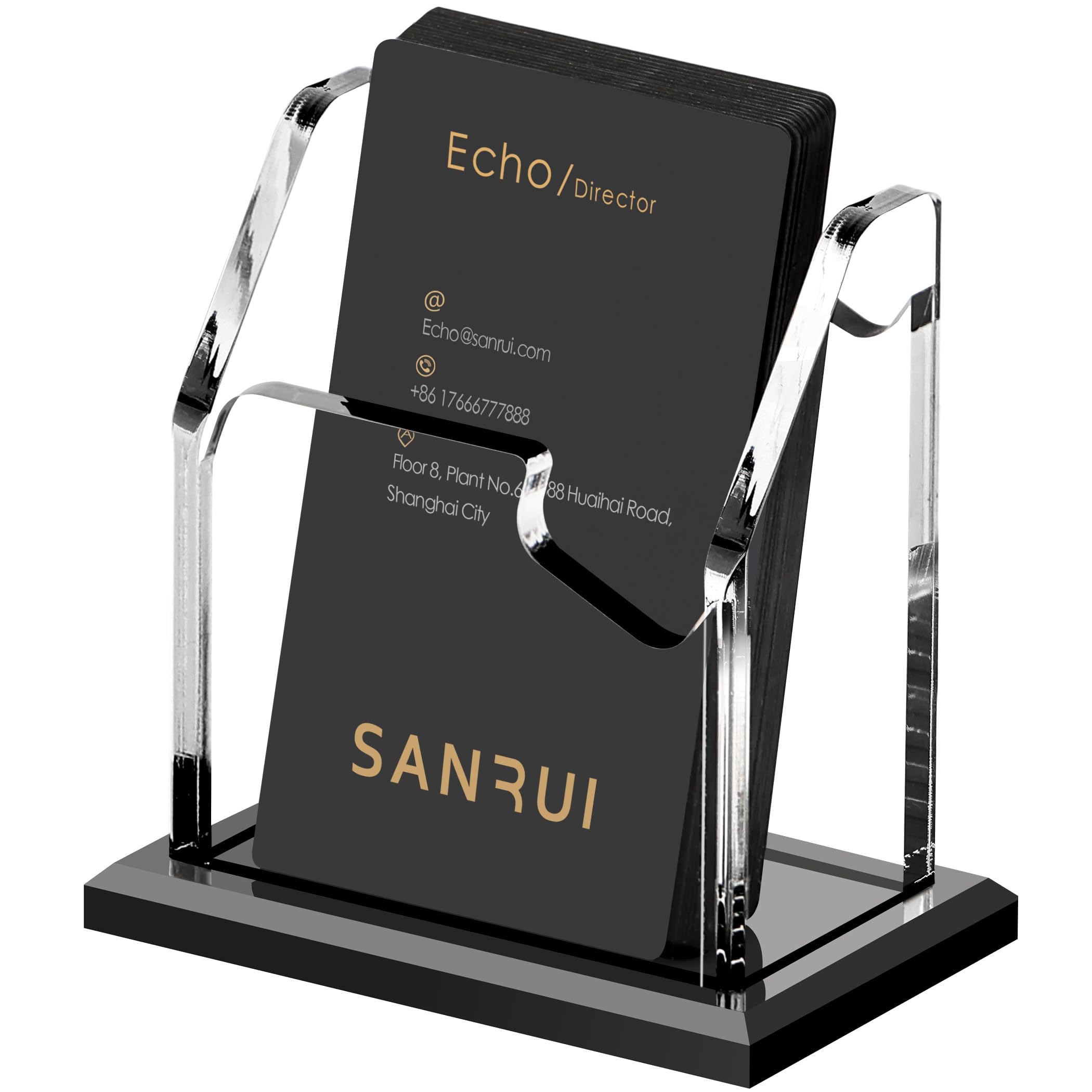 SANRUI Black Business Card Holder for Desk 1 Slot Clear Acrylic Horizontal
